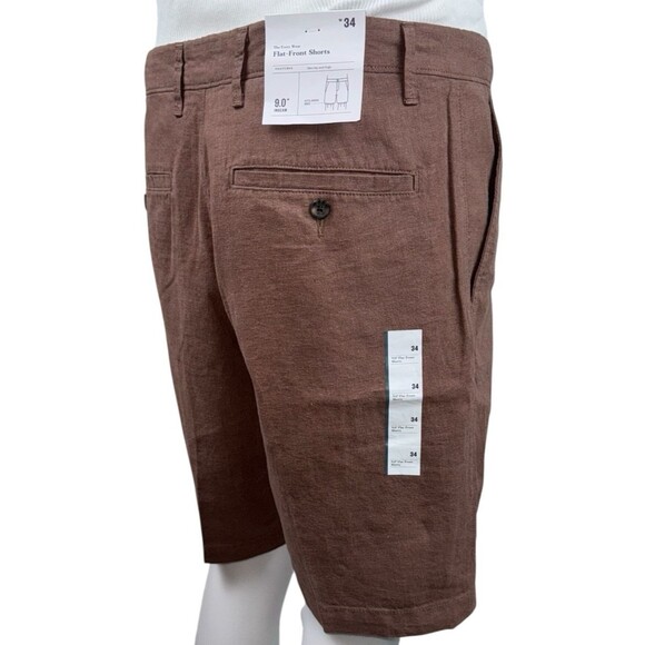 Goodfellow & Co Shorts Flat Front Every Wear Linen Blend Mens Size 34 Brown New - Picture 4 of 10